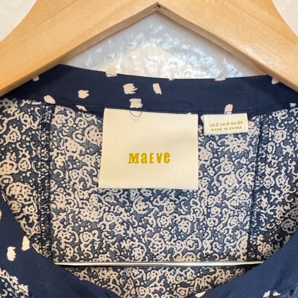 Anthropology Maeve Blue Hiver 3/4th Bell Sleeve Button Lace Front Blouse 2 - Picture 4 of 10